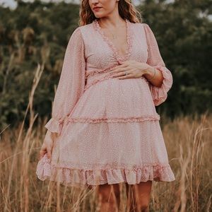 Women's Deep V Neck Boho Ruffle Floral Print Dress,Puff Sleeve Backless - medium